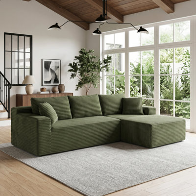 Canapé modulaire en forme de L à compression de 105 po avec méridienne et tissu d'ameublement en velours côtelé 105 po