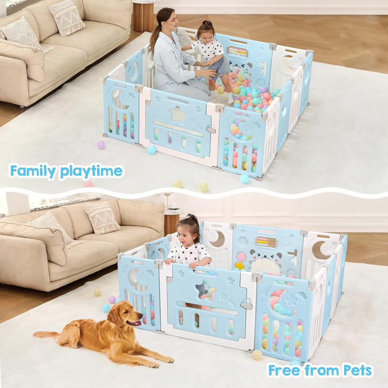 Parc pour bébé Safe Foldable, H 24 po x l 60 po x P 60 po, Bleu / blanc