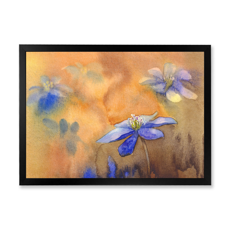 Hepatica on Grunge - reproduction sur toile, Cadre d'angle fermé noir, H 8 po x l 12 po x P 1 po