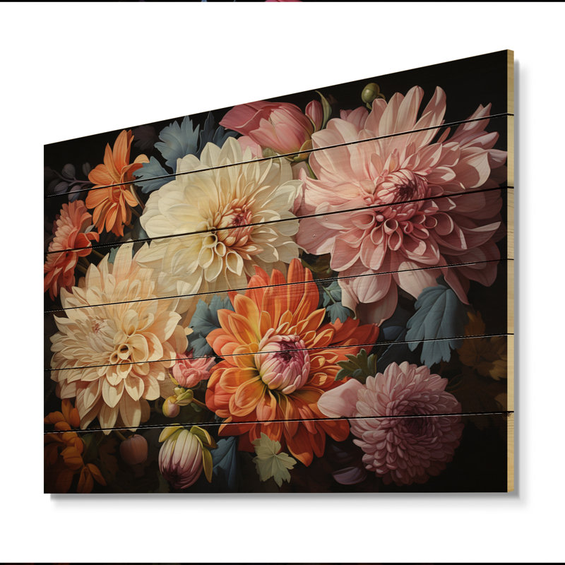 «Mums Mums In Bloom I» sur bois, H 30 po x l 40 po x P 0,78 po