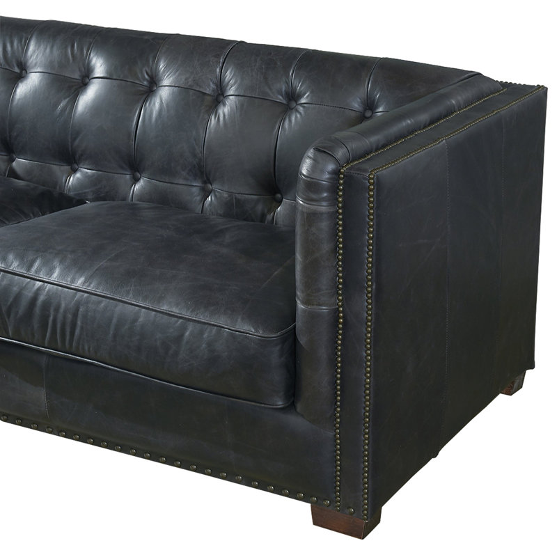 Bellefont 69'' Leather Loveseat, Slate Genuine Leather