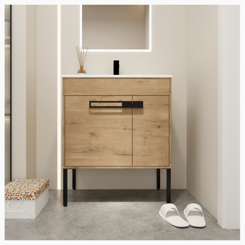 Meuble-lavabo simple autoportant de 30 po avec plateau en céramique Eith
