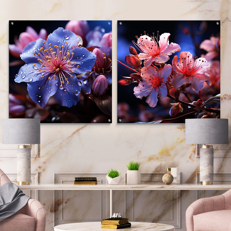 Lavender Rhododendron Elegant Beauty - Rhododendron Acrylic Wall Art Glass Set Of 2, 16" H x 33" W