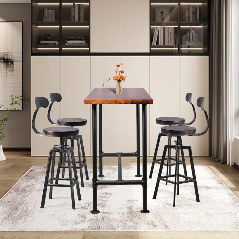 Jhonathan 6 - Person Pine Solid Wood Top Four Leg Dining Set, Black