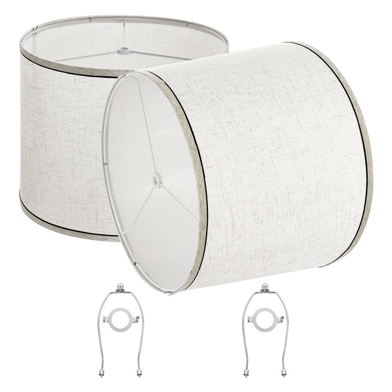 Lamp Shade 2 Set with Harp 11 x 13 x 10 inches (Light Linen with Black Edge)