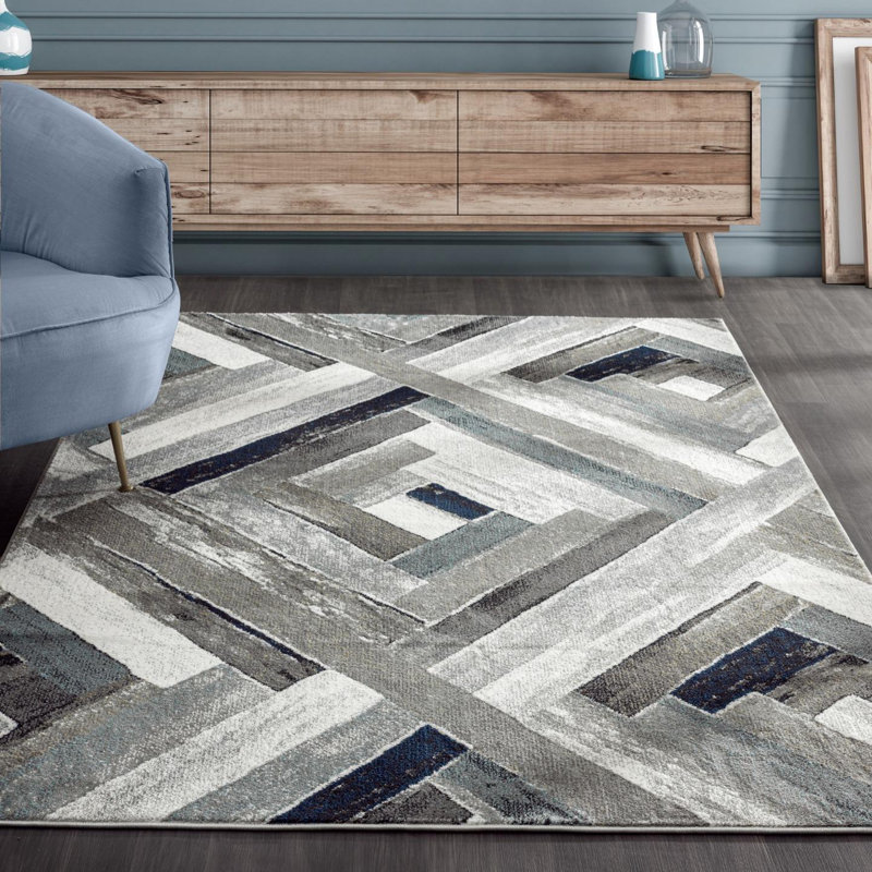 Tapis bleu Modern Farmhouse, Rectangle 3 pi 11 po x 5 pi 3 po