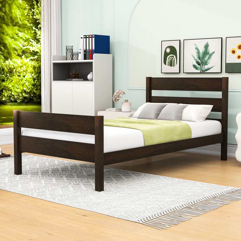 Lit simple avec rangement spacieux sous le lit et lattes, Espresso