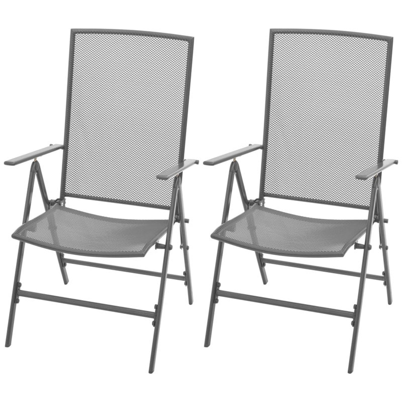 Outdoor Stackable Reclining Chair Set Of 2, Dark Grey Mesh Steel Frame