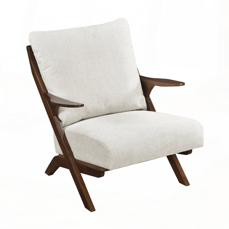 Chaise d'appoint Mid-Century moderne avec structure en bois d'hévéa massif pour le salon, Brun, Beige