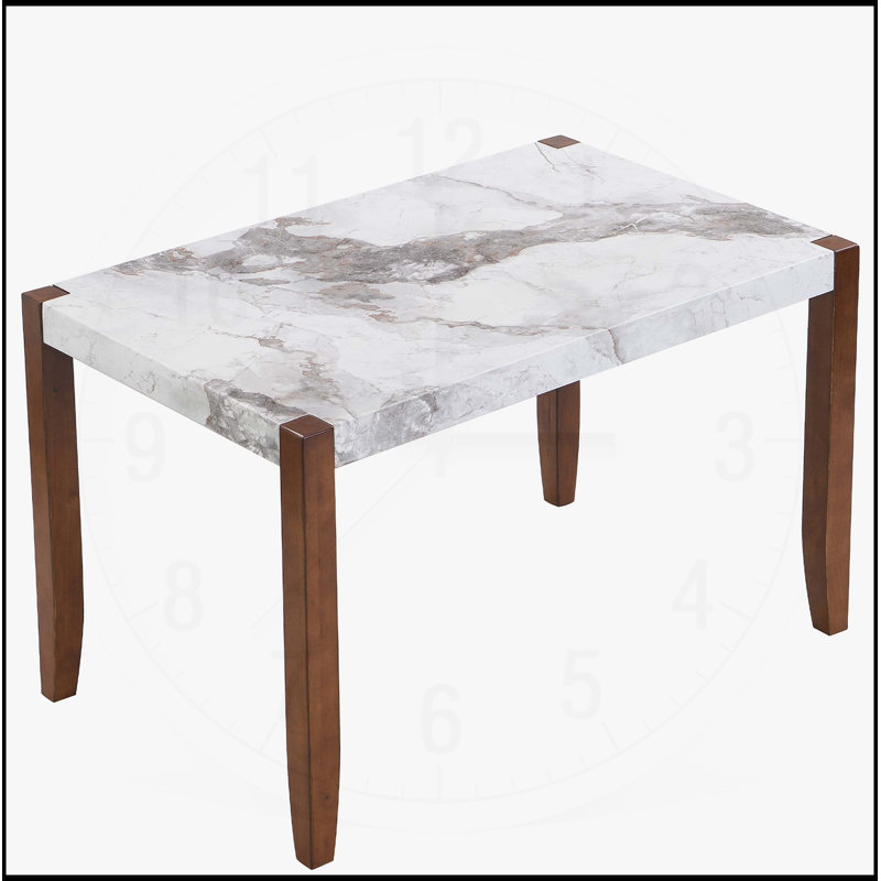Rectangular Faux Marble Dining Table with Solid Wood Legs, Easy Assembly for Stylish and Functional Home Decor