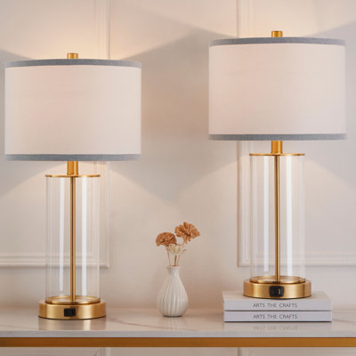 23'' USB Glass Table Lamp Set(Bulbs Included)