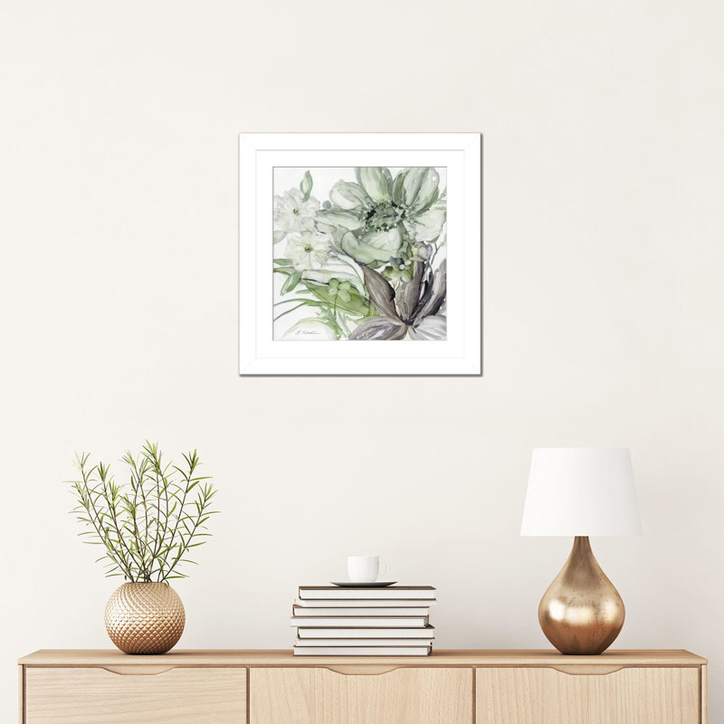 Seaglass Garden II - Vert, Cadre blanc à coins ouverts, H 16 po x l 16 po
