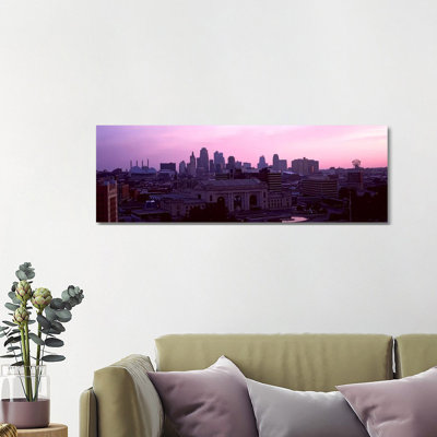 Union Station At Sunset With City Skyline In Background, Kansas City, Missouri, USA by Panoramic Images - Wrapped Canvas Panoramic Print