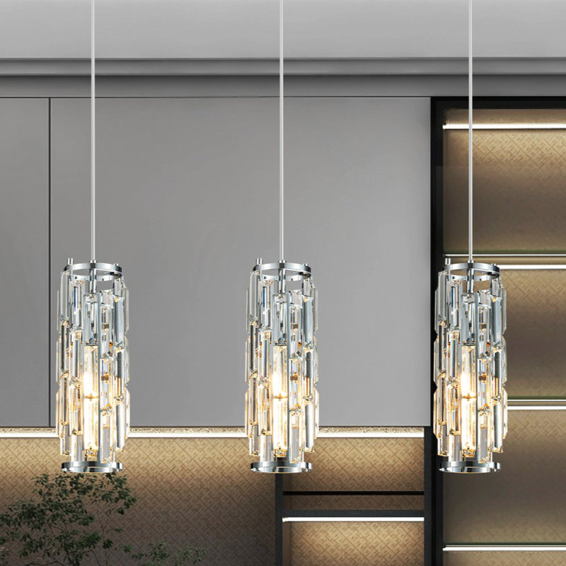 Taveyon Crystal Cylinder Pendant Lights Kitchen Island, Chrome, 3 Lights