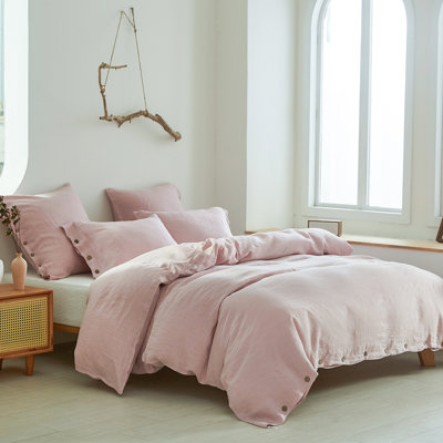 Housse de couette en lin avec fermeture à boutons noix de coco