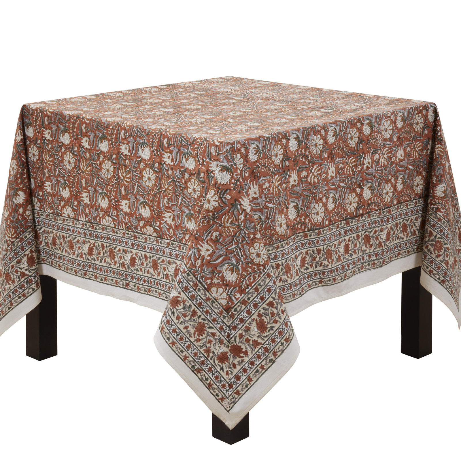 70" Floral Cotton Tablecloth, 60"x60"