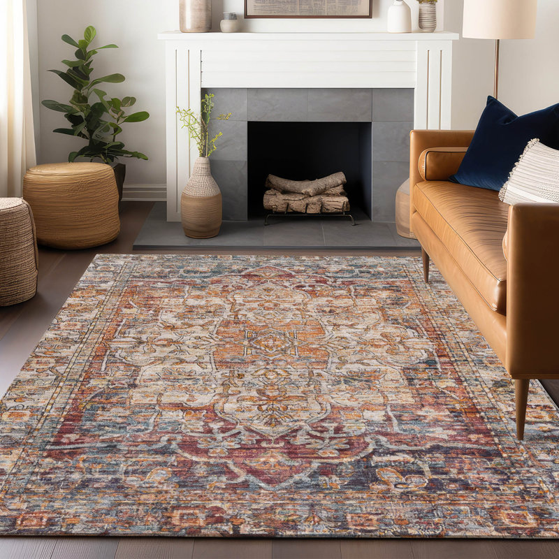 Machine Washable Indoor/Outdoor Xhevrie Copper Rug, Rectangle 10' x 14'