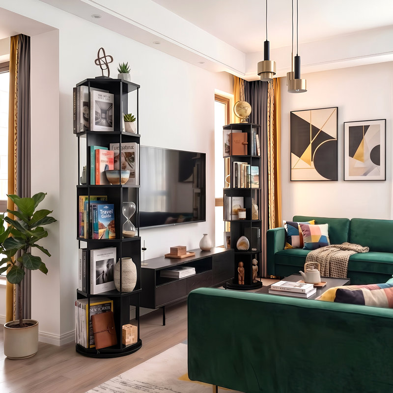 5-Tier 360° Rotating Bookshelf, Black