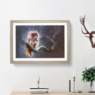 Owl Upon a Tree Branch in Abstract - Picture Frame Graphic Art Print on MDF