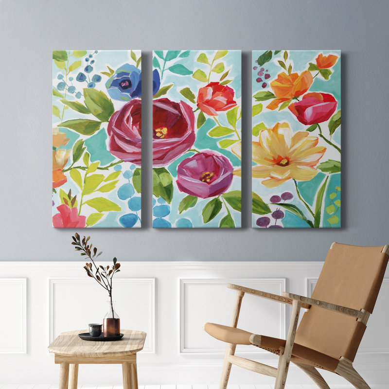 Modern Garden IV - Ensemble de 3 peintures sur toile tendue, H 36 po x l 72 po x P 1 po