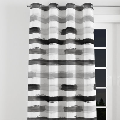 Rideaux de fenêtre Modern - Rayures grises et blanches avec œillets - 1 panneau