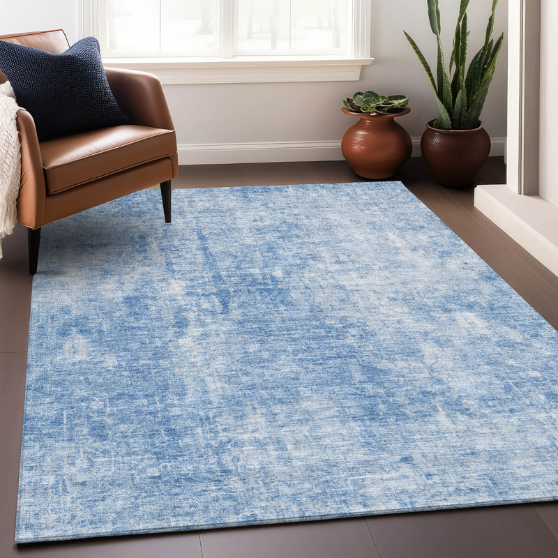 Premium Machine Washable Arnette Blue Rug, Rectangle 8' x 10'