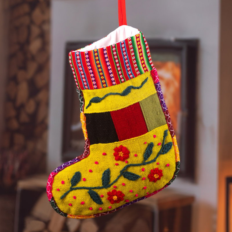 Chaussette de Noël florale faite à la main
