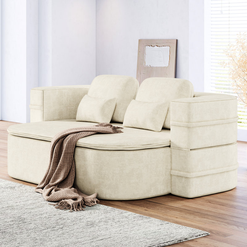 Lit convertible 2 en 1 pliable 75 po avec couverture en laine de soie, plancher en chenille, chambre à coucher, 3 sièges, mousse haute densité, salon multifonctionnel respirant, siège, support en mousse, stable