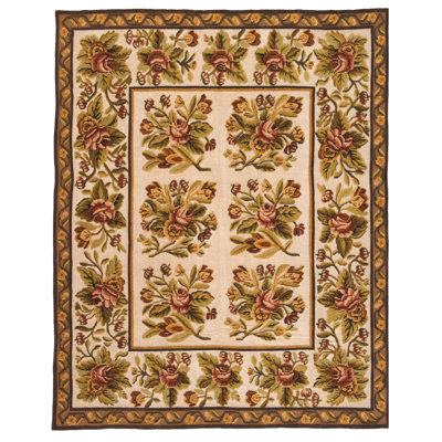 Flatweave Wool Floral Area Rug