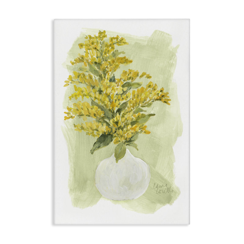 «Goldenrods Bloom White Vase», art mural sur toile par Lanie Loreth, H 24 po x l 16 po