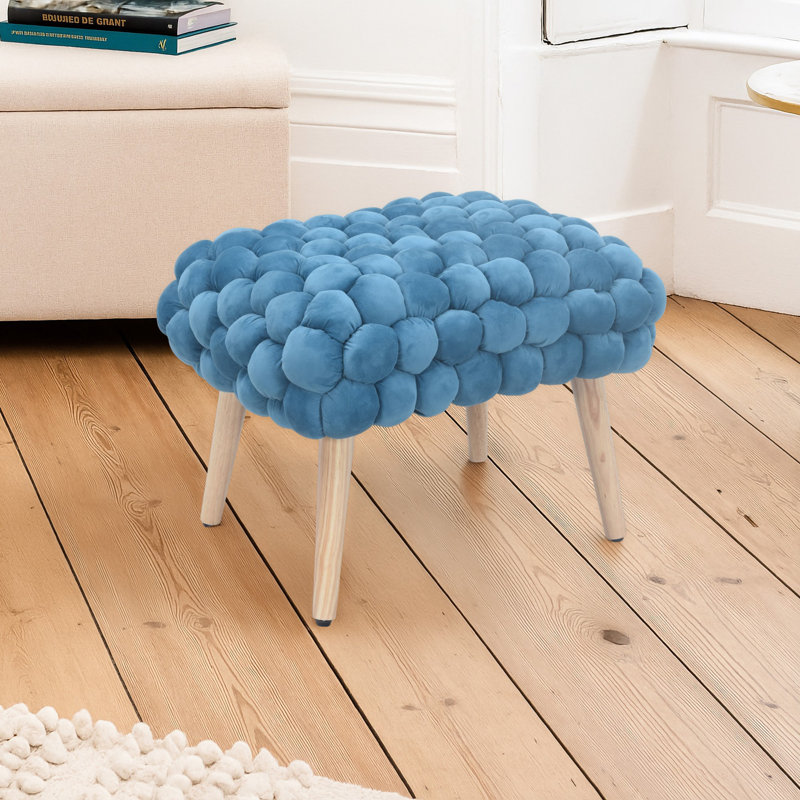 Aciel 56cm Wide Velvet Tufted Rectangle Geometric Shapes Footstool Ottoman, Blue