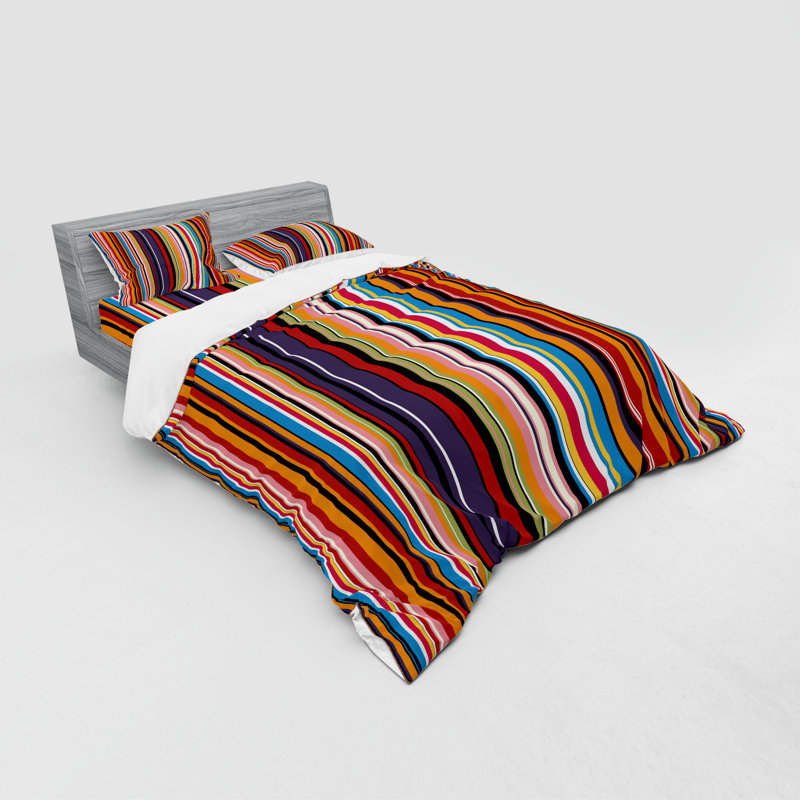Rustic Polyester Striped Duvet Cover, Queen Duvet Cover + 3 Additional Pieces
