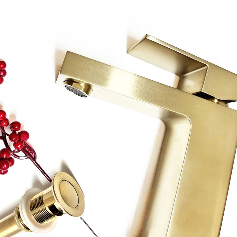 Single Hole Single handle Bathroom Faucet with Drain Assembly, Brushed Gold