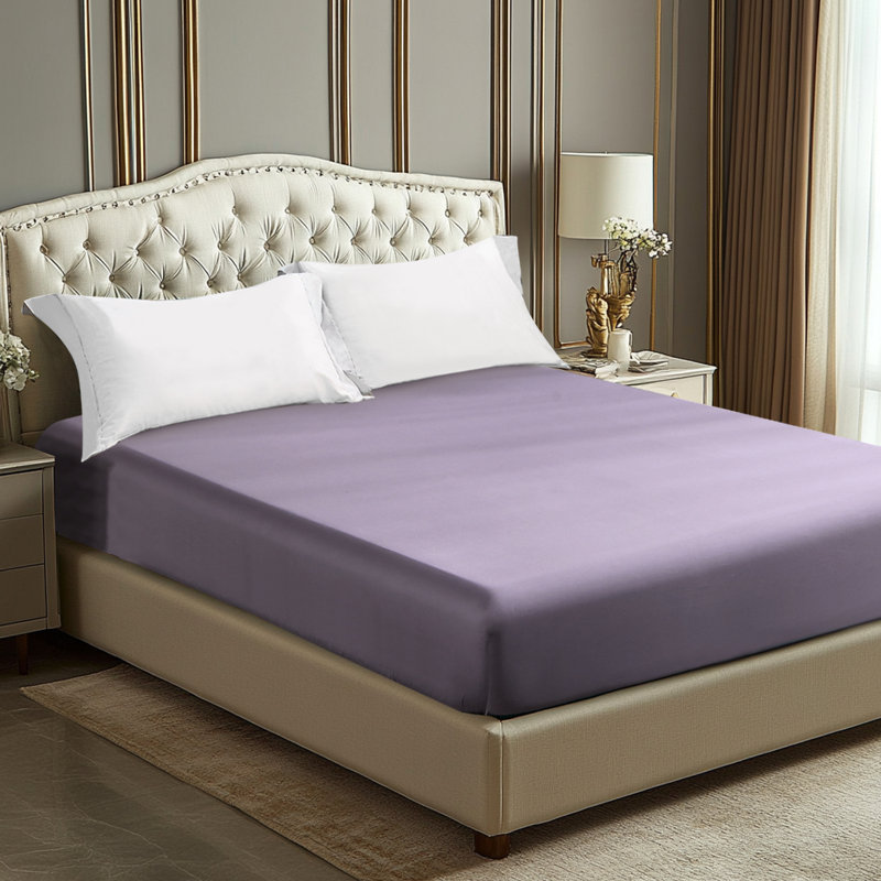 Solayne Deep Pocket Fitted Sheet Only 100% Long Staple Cotton Breathable Bottom Sheet Fits Up To 14" Deep Mattress, Purple