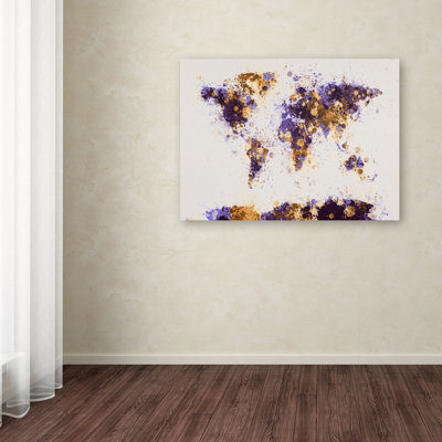 « paint splashs world map 4 » par michael tompsett, reproduction d’art sur toile tendue encadrée