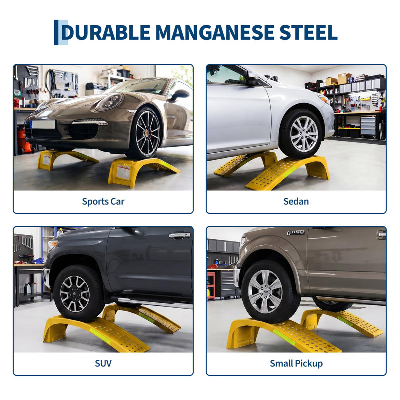 2-Pack Heavy-Duty Steel Car Ramps, 8,000 LBS Capacity for Oil Changes & Vehicle Maintenance