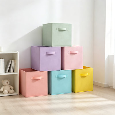 13x13x13 Inch Fabric Storage Bins 6 Pack, Durable Non-Woven Storage Cubes with Handles, Foldable Cube Baskets for Home, Kids Room, Closet, and Toy Organization, Multi Colors