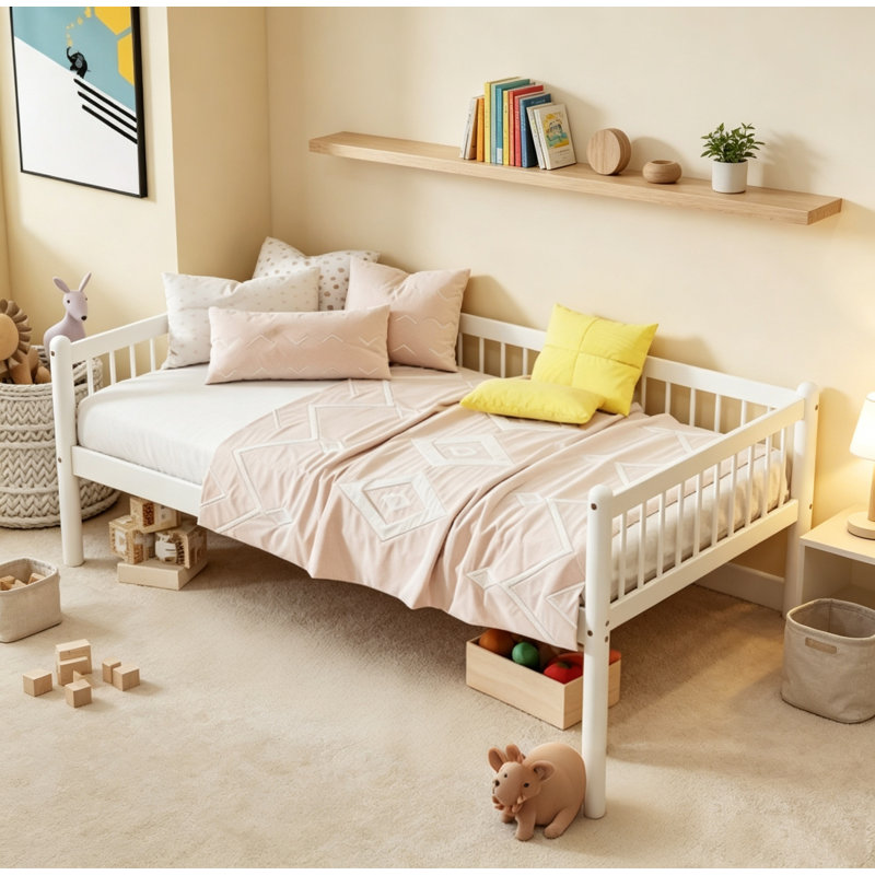 Lit de jour multifonctionnel avec cadre de canapé-lit et barrières de sécurité sur 3 côtés, support robuste et montage facile pour chambre à coucher ou chambre d'amis