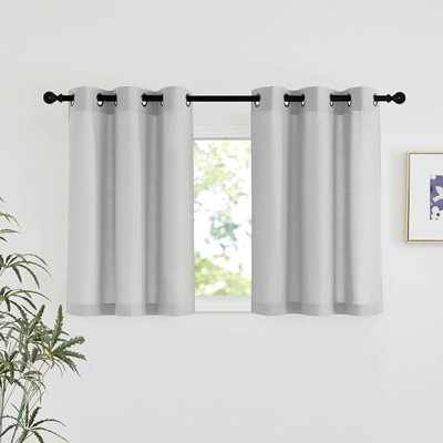 NICETOWN Linen 36 Inch Curtains For Kitchen Window, Grommet Thick Flax Linen Gray Small Window Treatments Privacy Assured With Light Filtering For Cafe/Kids Room, W42 X L36, 2 Panels