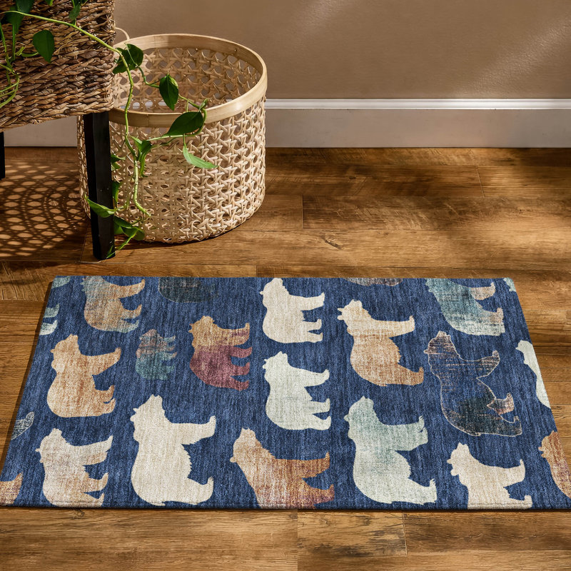 Premium Machine Washable Mayfield AMF2338 Lodge Rug, 1'8" x 2'6", Navy