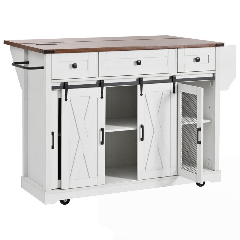 58" Farmhouse Kitchen Island with Storage, White