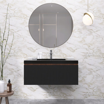 Meuble-lavabo moderne à rayures avec lavabo simple