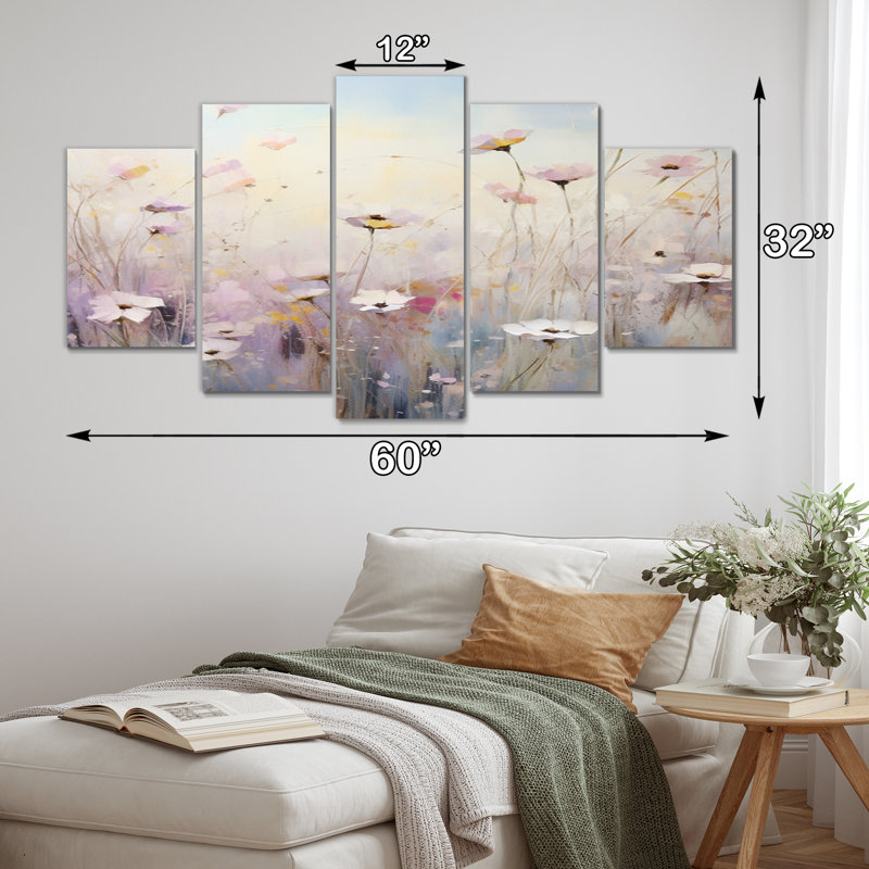 Décoration murale florale blanche Whispering Breeze II - 5 panneaux
