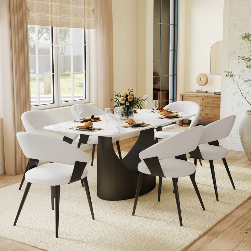 Table de salle à manger Aliyas, Noir, Blanc, H 29,53 po x L 70,9 po x l 35,4 po