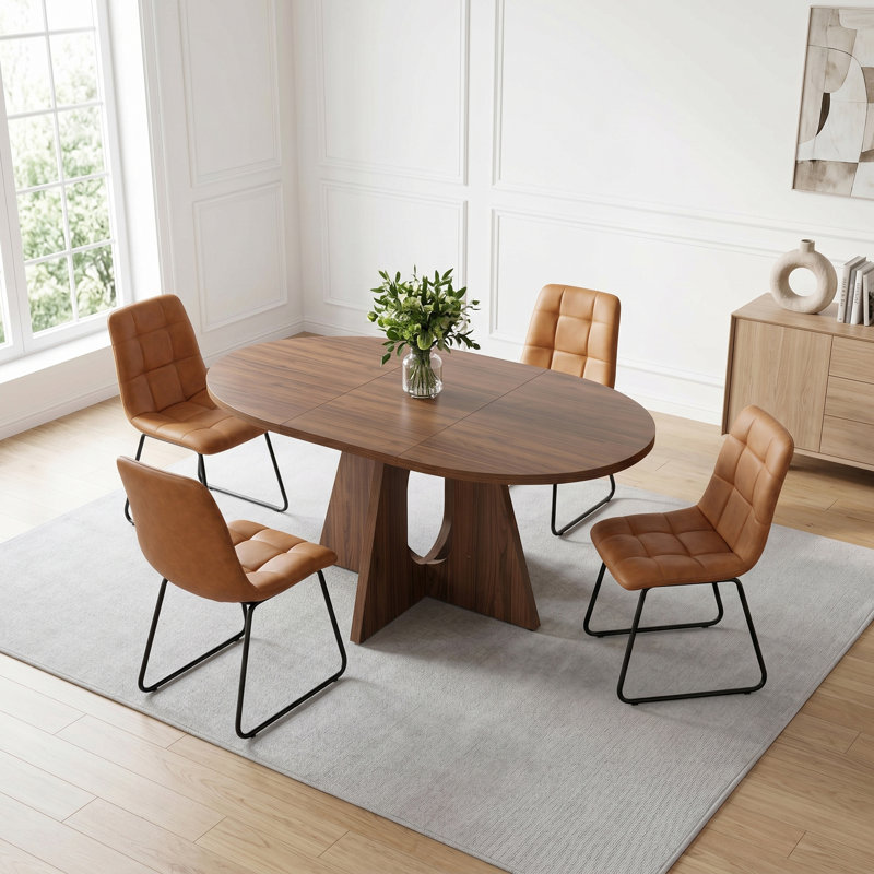 5-Piece Round Dining Table Set For 4-6, 59" Extendable Dining Room Table Set With 4 Ergonomic Chairs , Oval Modern Dinette Table With Mdf Board, Space-Saving.