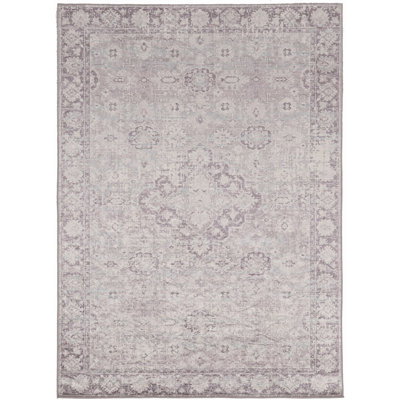 Emanuel Traditional Machine Woven Flatweave Grey and Thistle Area Rug with Non Skid Backing 