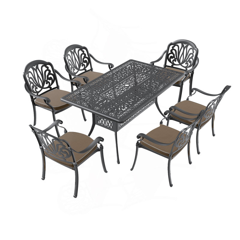 Ensemble de 7 pièces de mobilier de patio en aluminium coulé avec coussins bruns, 6