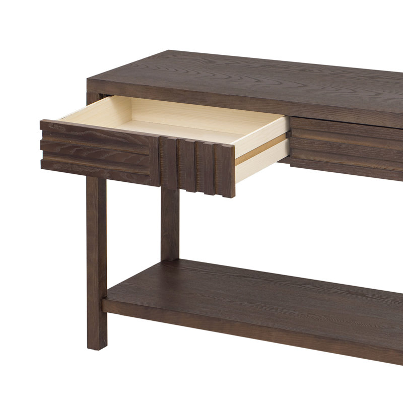 Modern Ash Veneer Console Table, Classic Striped Design, With 2 Drawers & Open Shelf, Perfect For Living Room, Hallway, Entryway, Study Room