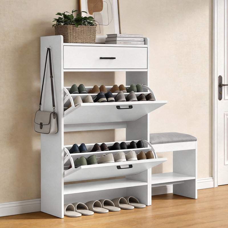 Armoire à chaussures à 2 tiroirs avec tabouret à plateau rabattable et 1 crochet d'une largeur de 46,1 po