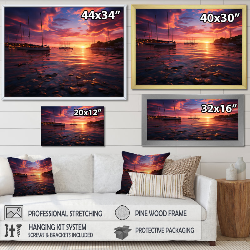Huya, Allemagne, coucher de soleil, port II - impression, Toile tendue, H 16 po x l 32 po x P 1 po
